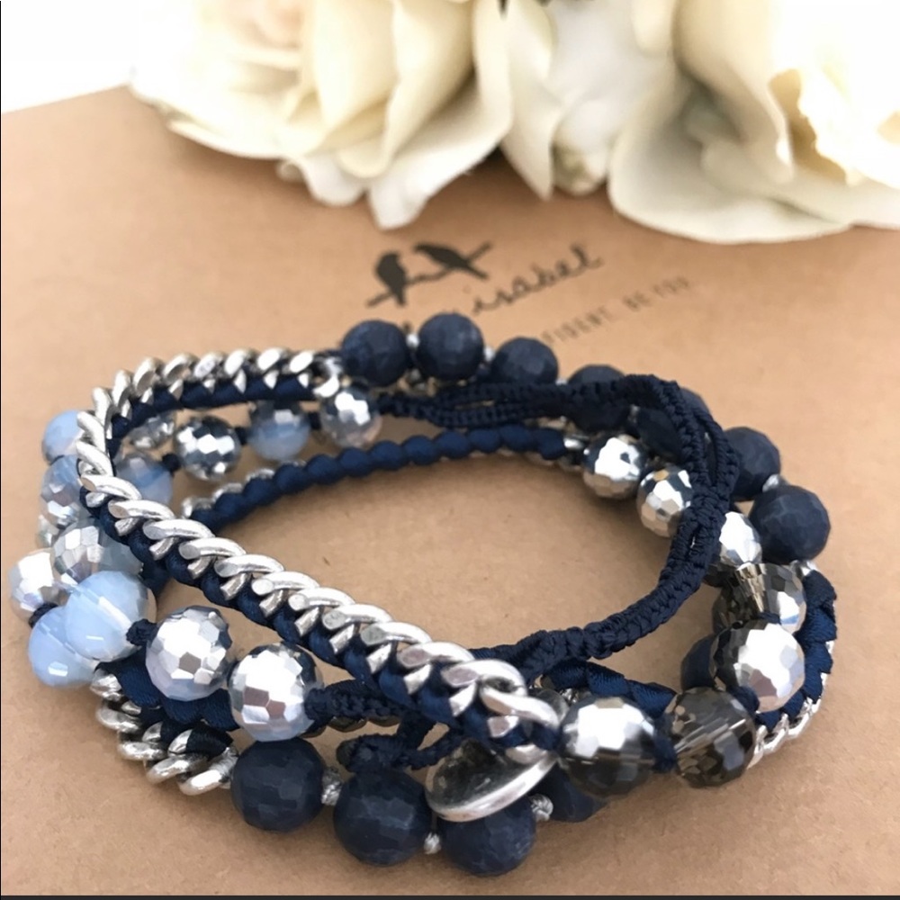 Chloe+Isabel Bead+Ribbon Blue Multi-Wrap Bracelet